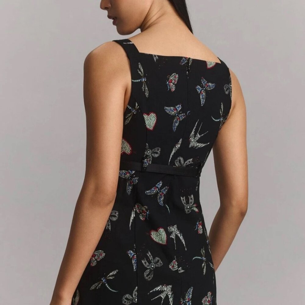 NWT Anthropologie Maeve Boat Neck Belted Mini Dress Jewelry Print Size 0 - Picture 3 of 5